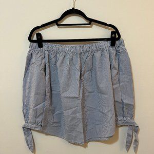 Abercrombie and Fitch Blue and White Stripe Off The Shoulder Top (Small)